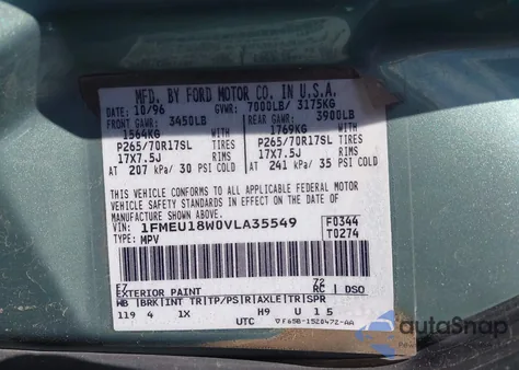 1997 Ford Expedition Eddie Bauer/Xlt from USA, damaged, VIN 1FMEU18W0VLA35549